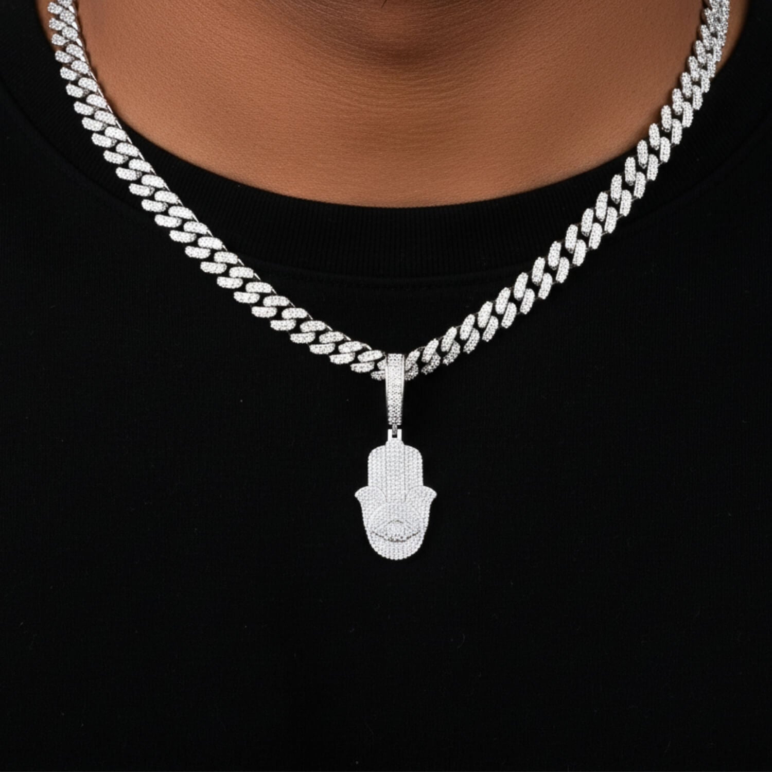 925 Silver Evil Eye Protection Pendant with Moissanite