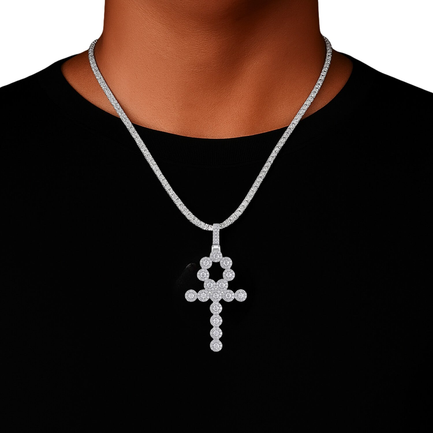 Moissanite Ankh Pendant Necklace in 18K Gold Finish