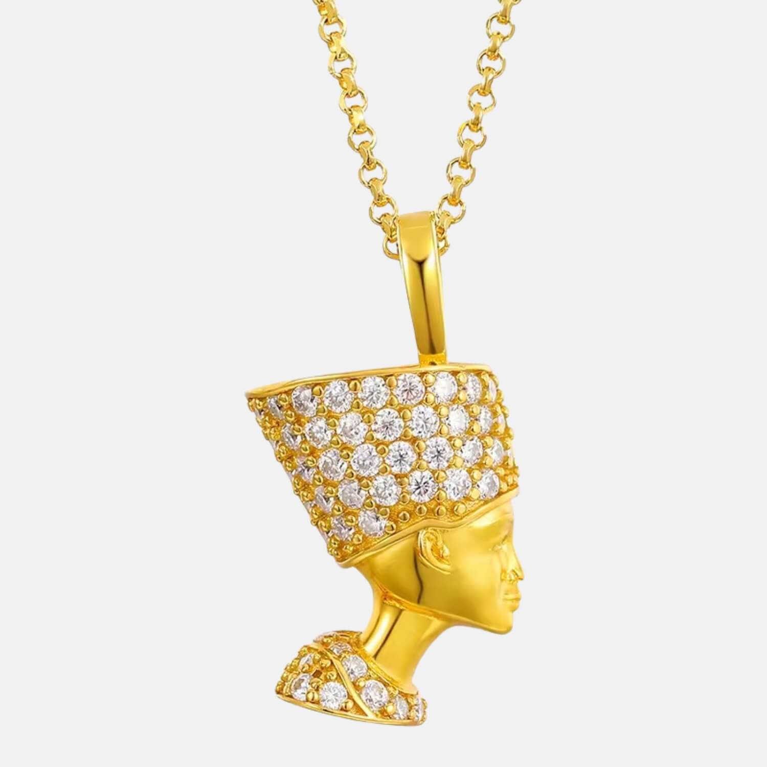 Gold Plated Pharaoh Head Pendant with Iced Out Moissanite Stones*