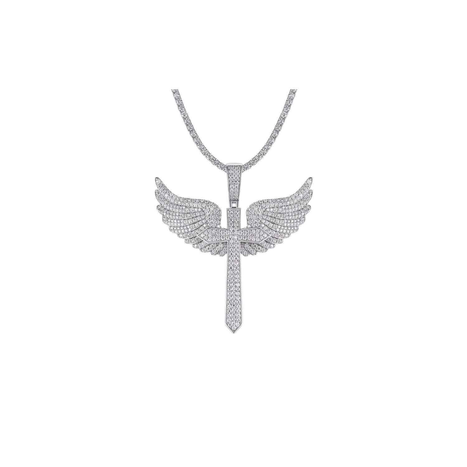 GRA Certified Angel Wings Cross Pendant 925 Sterling Silver