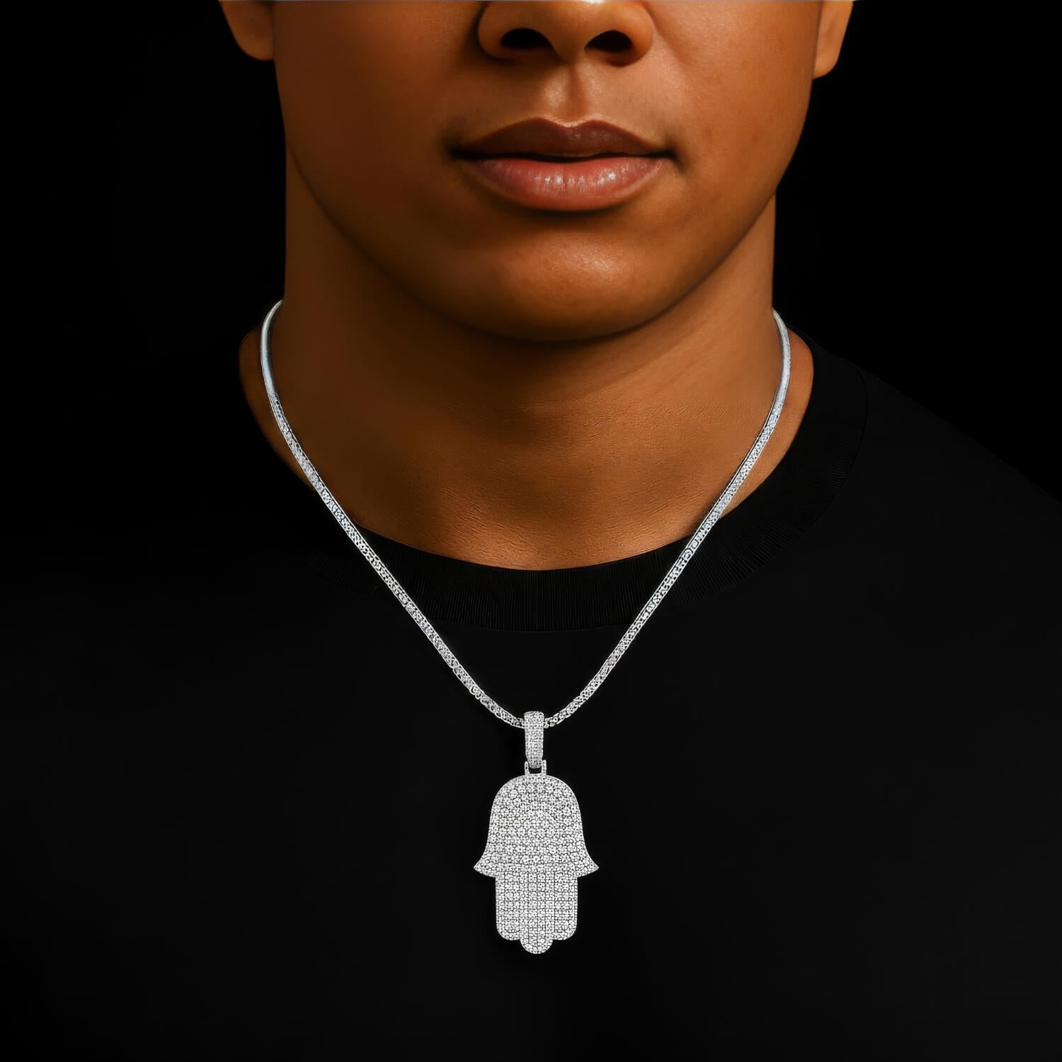 GRA Certified Hamsa Hand Pendant in 925 Sterling Silver