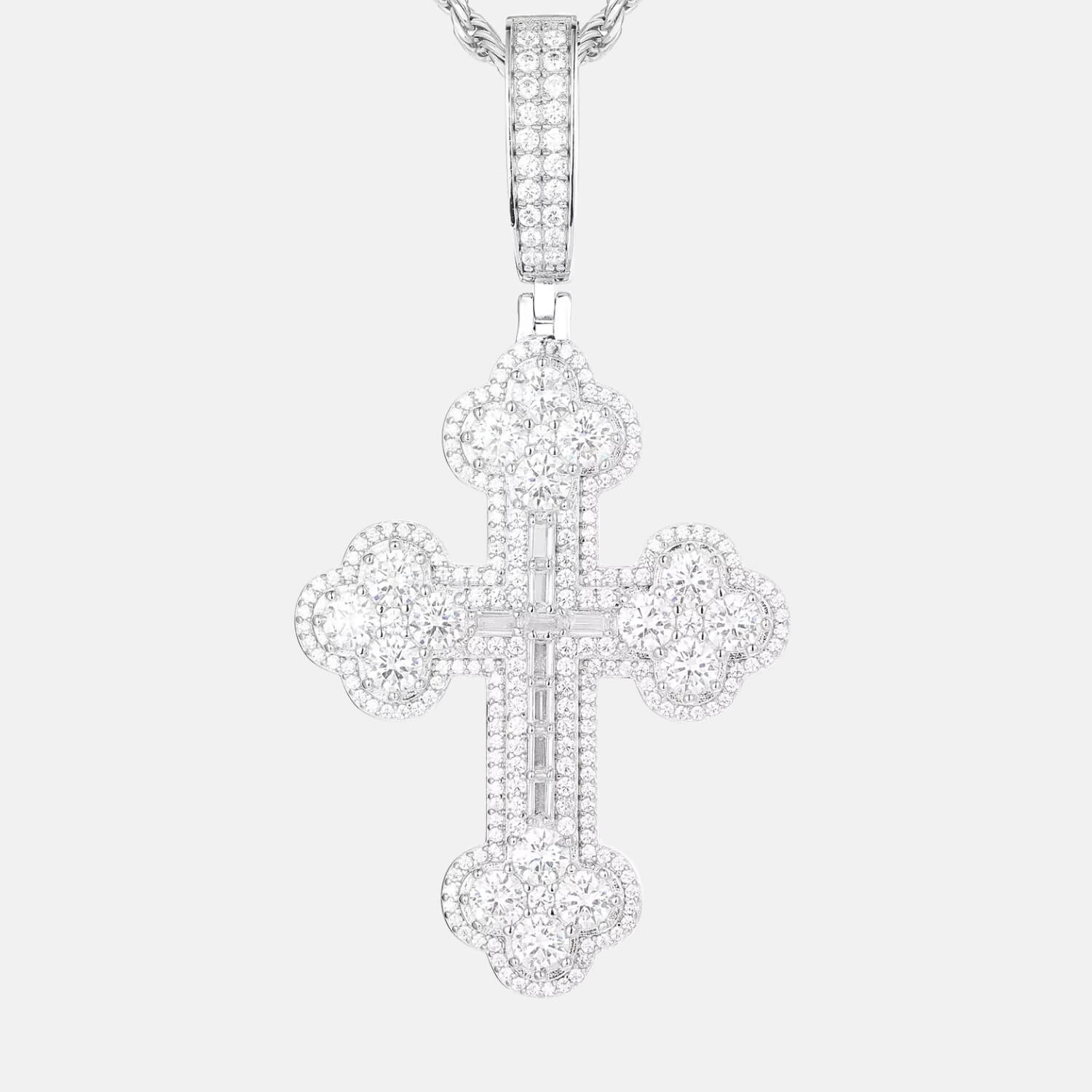 VVS Moissanite Iris Cross Necklace with Emerald Cut Stones