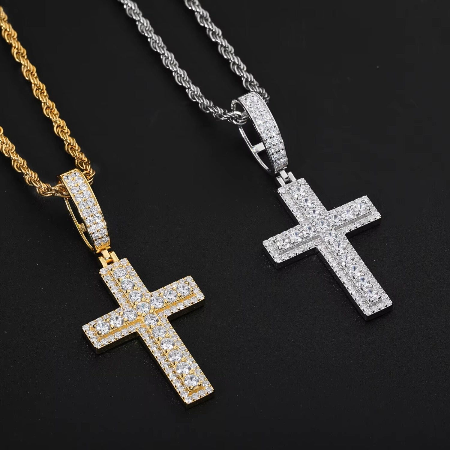 Moissanite Cross Necklace with Tester Approved VVS Stones