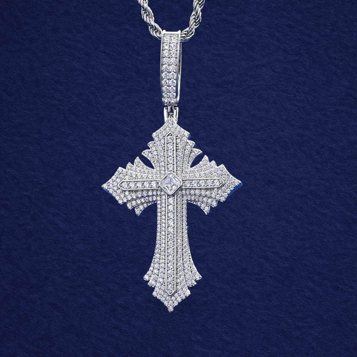 Gold Plated Iced Out Princess Cut Moissanite Cross Pendant