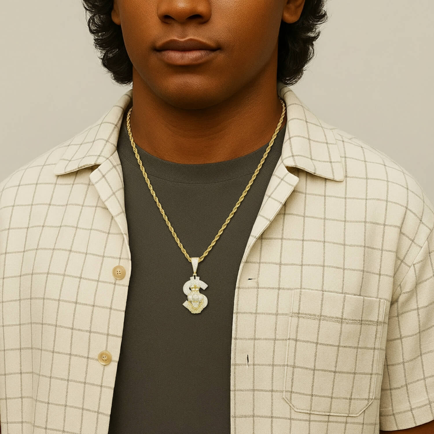 Iced Out Dollar Pendant Hip Hop Jewelry Style