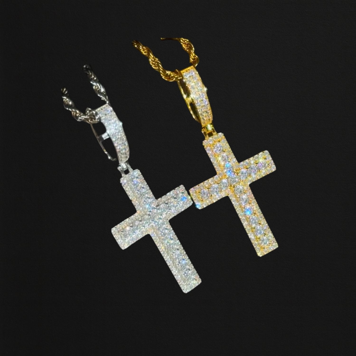 925 Silver VVS Moissanite Cross Pendant White Gold Plated