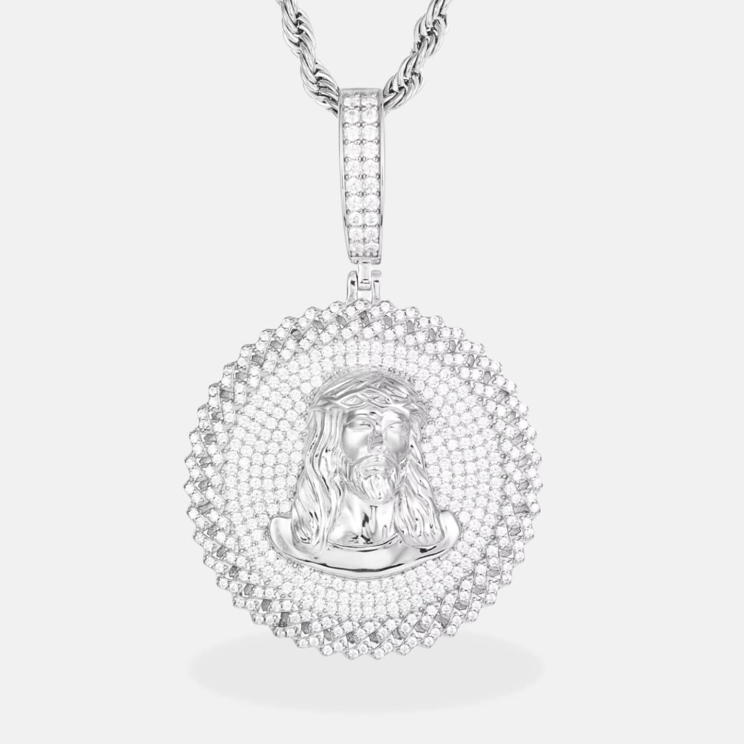 Iced Out Jesus Piece with Moissanite Stones in White Gold