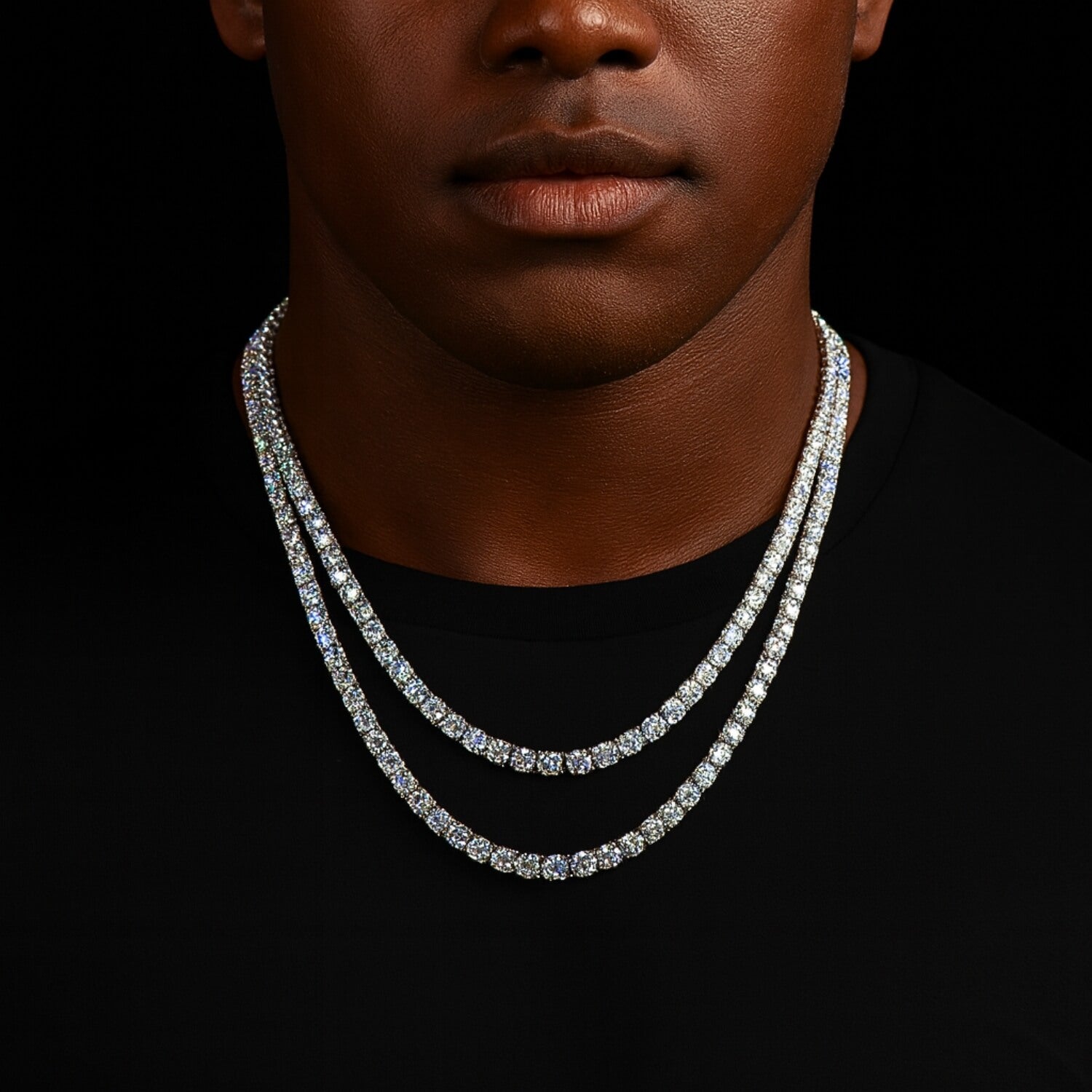 18K Gold Moissanite Tennis Chain Side Angle Luxury Jewelry