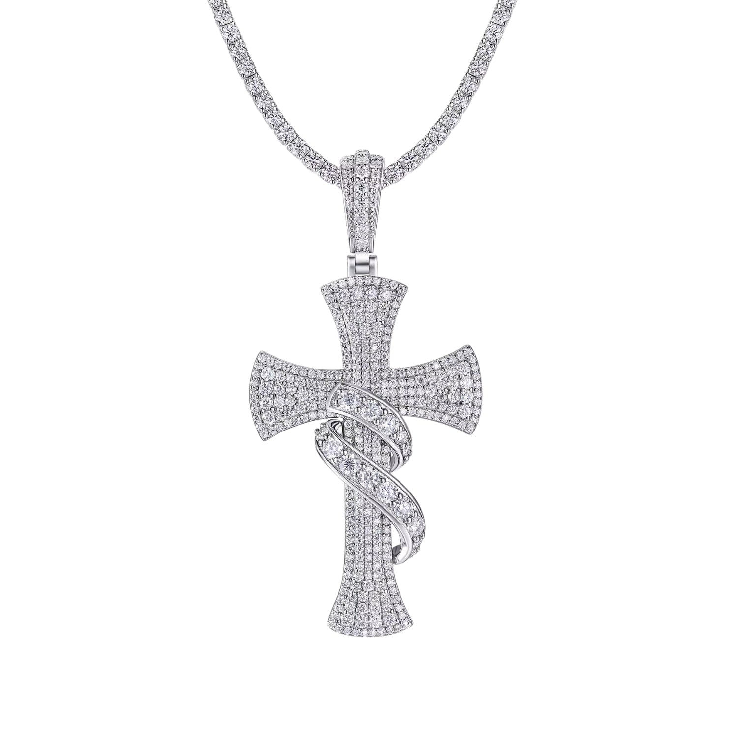 VVS1 Moissanite Cross Pendant Necklace 925 Silver Iced Out