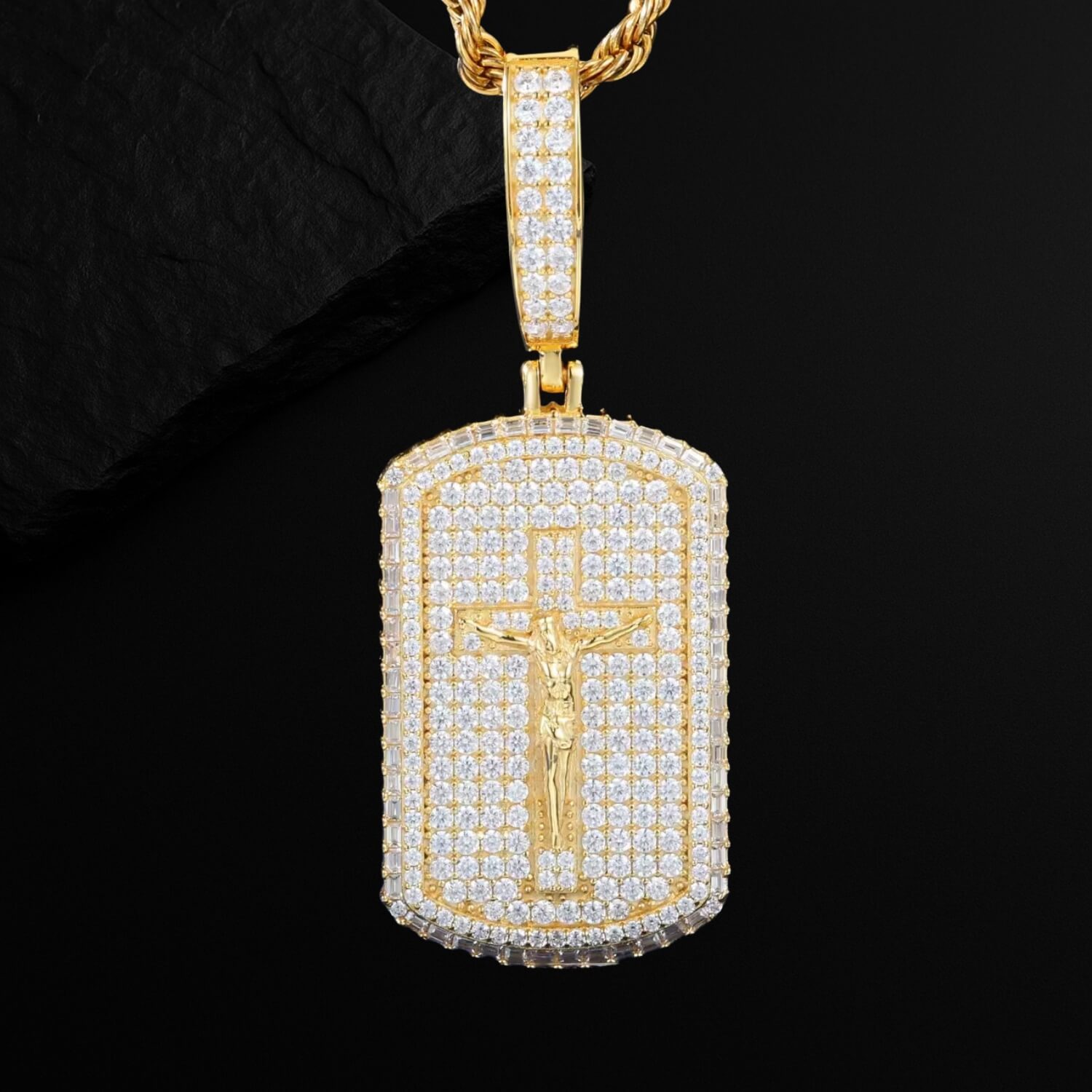 Emerald Cut Moissanite Jesus Tag Necklace for Men and Women