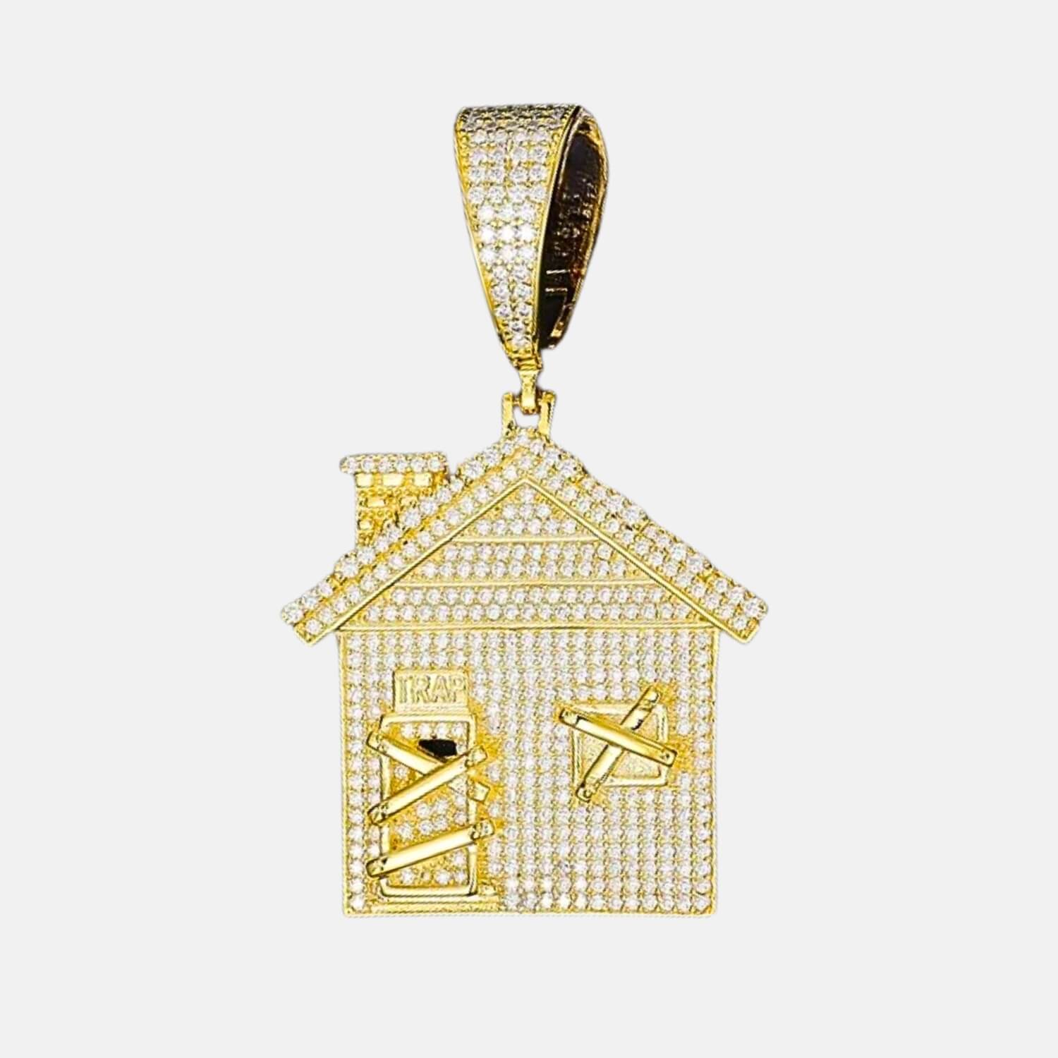 White Gold Trap House Moissanite Charm Pendant*