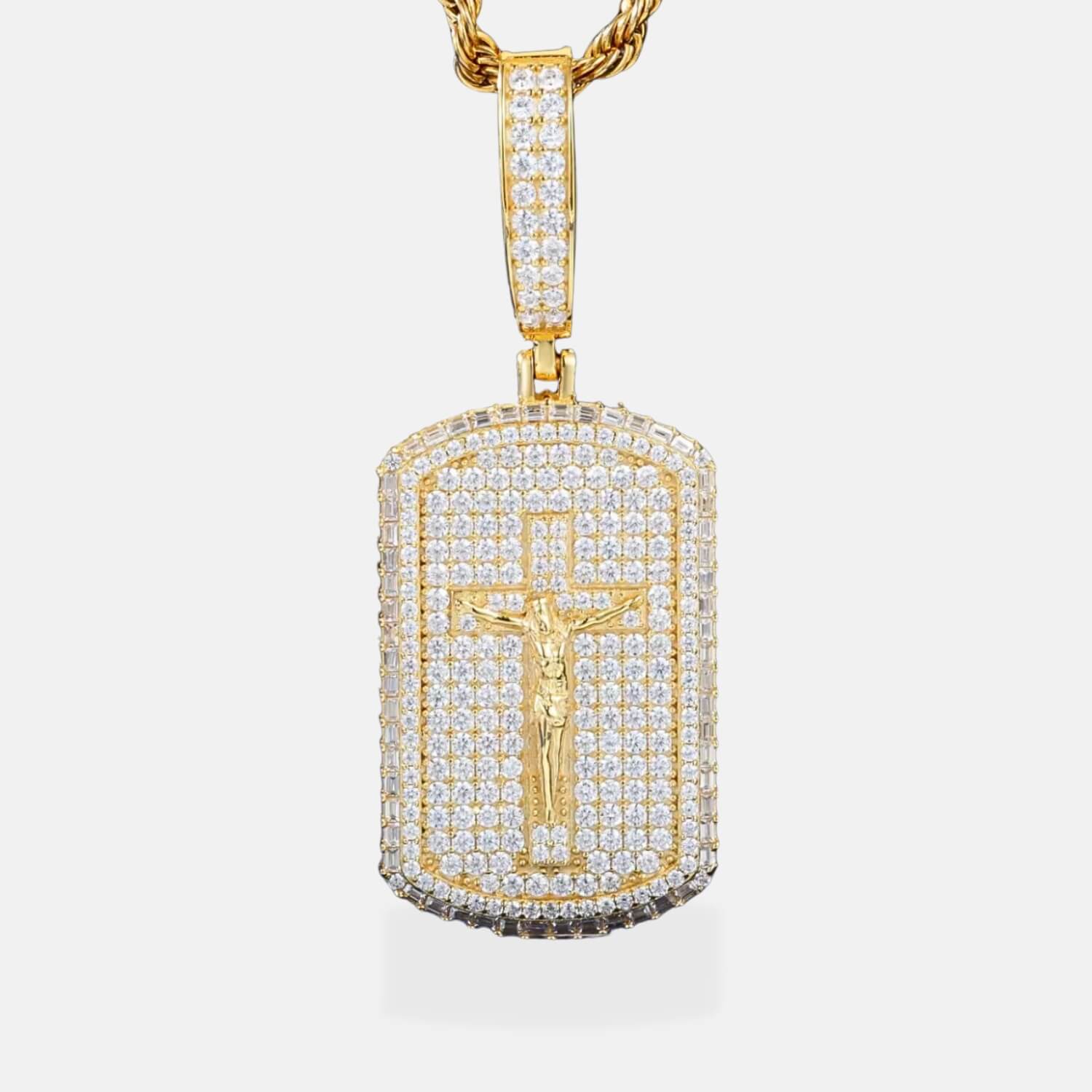 Iced Out Jesus Tag Moissanite Pendant in 925 Sterling Silver