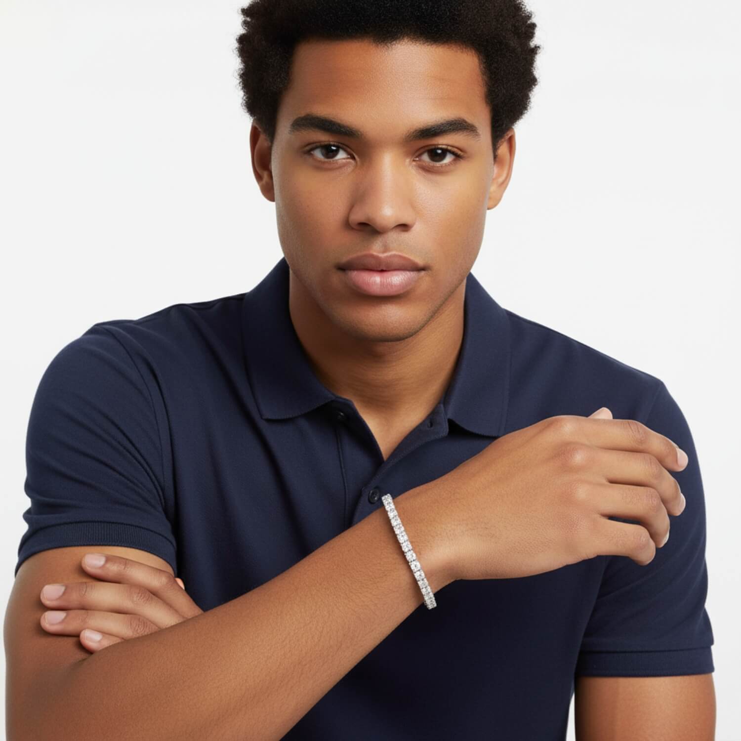 Men wearing gold moissanite tennis chain bracelet