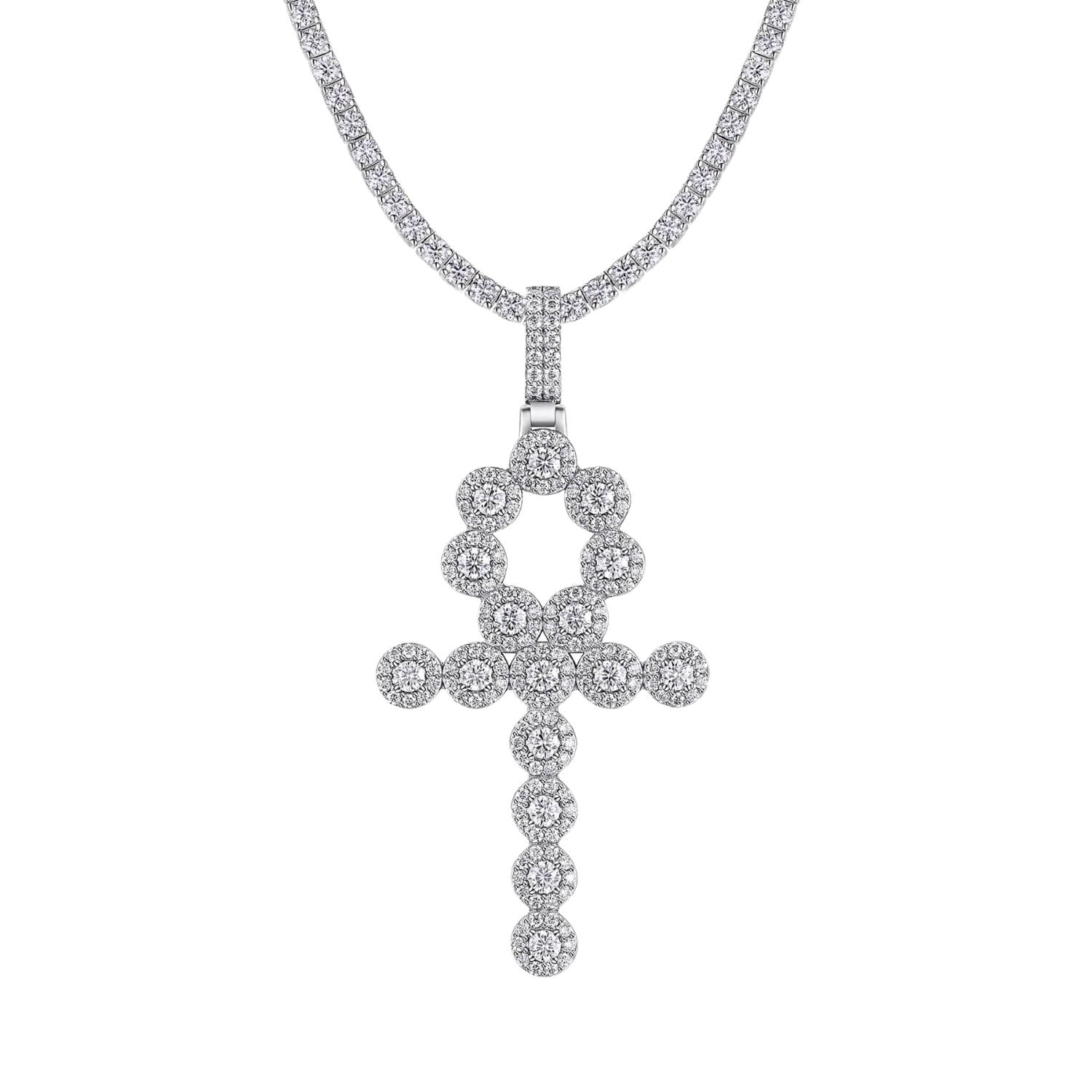 Egyptian Cross Moissanite Pendant in 925 Sterling Silver