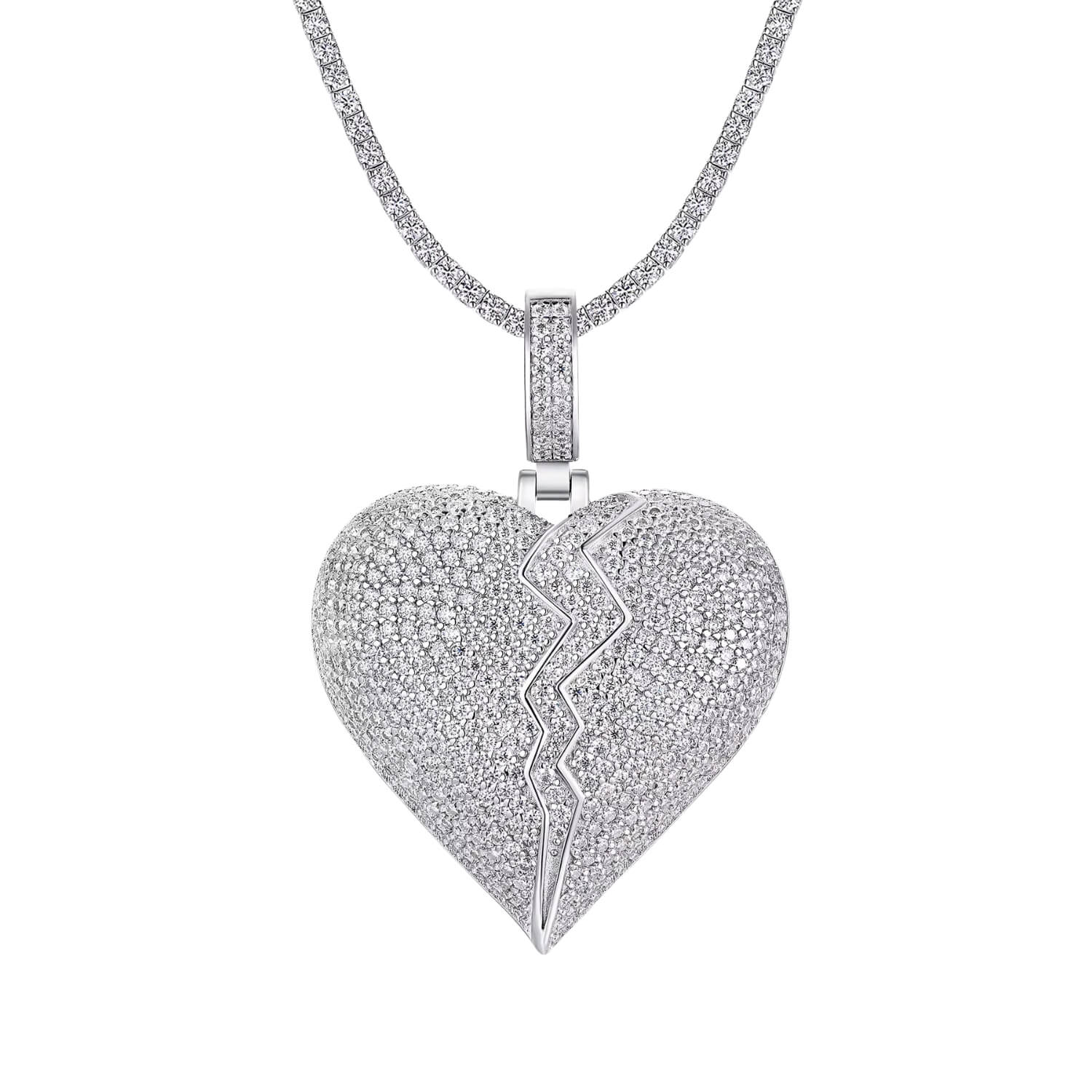 Broken Heart Moissanite Pendant in 925 Sterling Silver