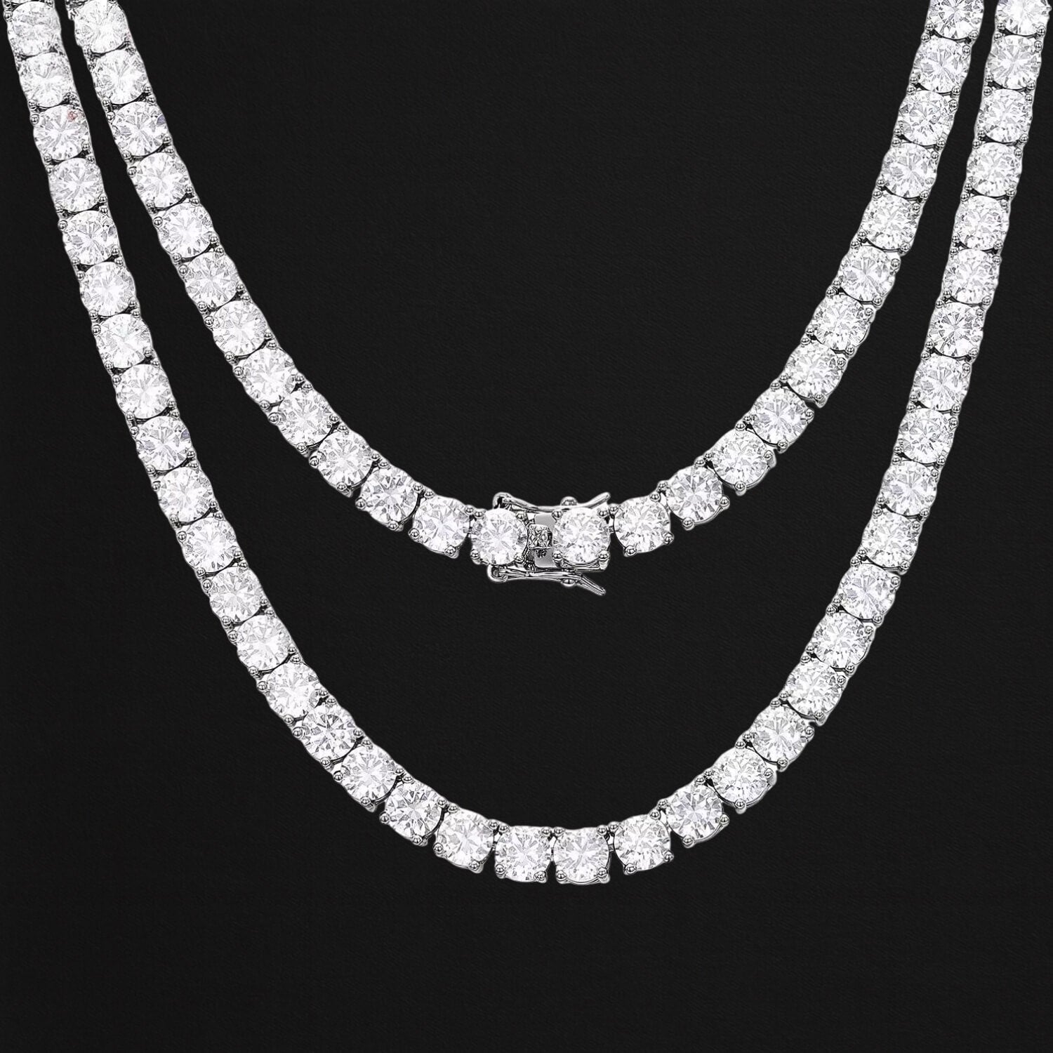 Close-up of Sterling Silver VVS Moissanite Tennis Chain