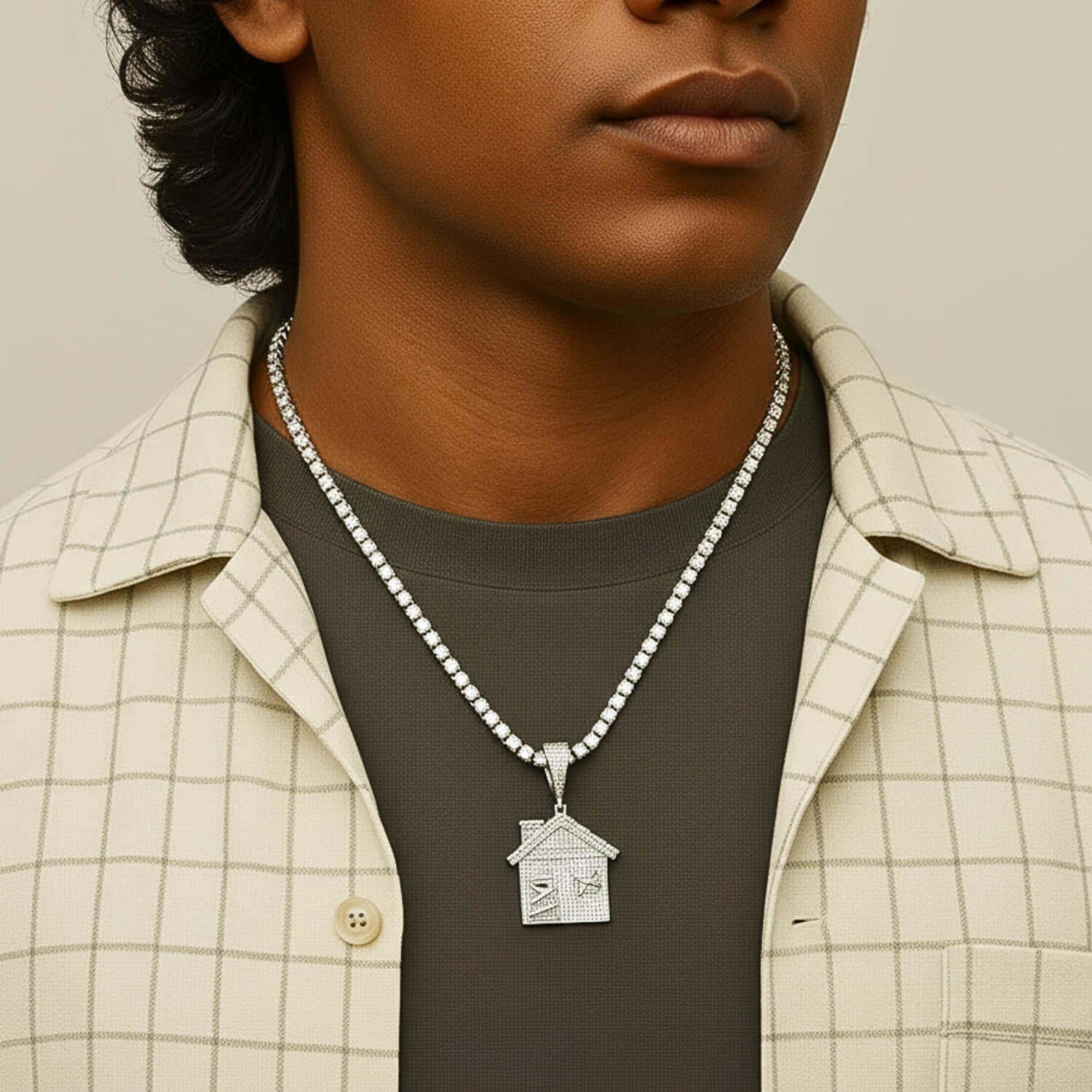 VVS Moissanite Trap House Pendant 925 Silver