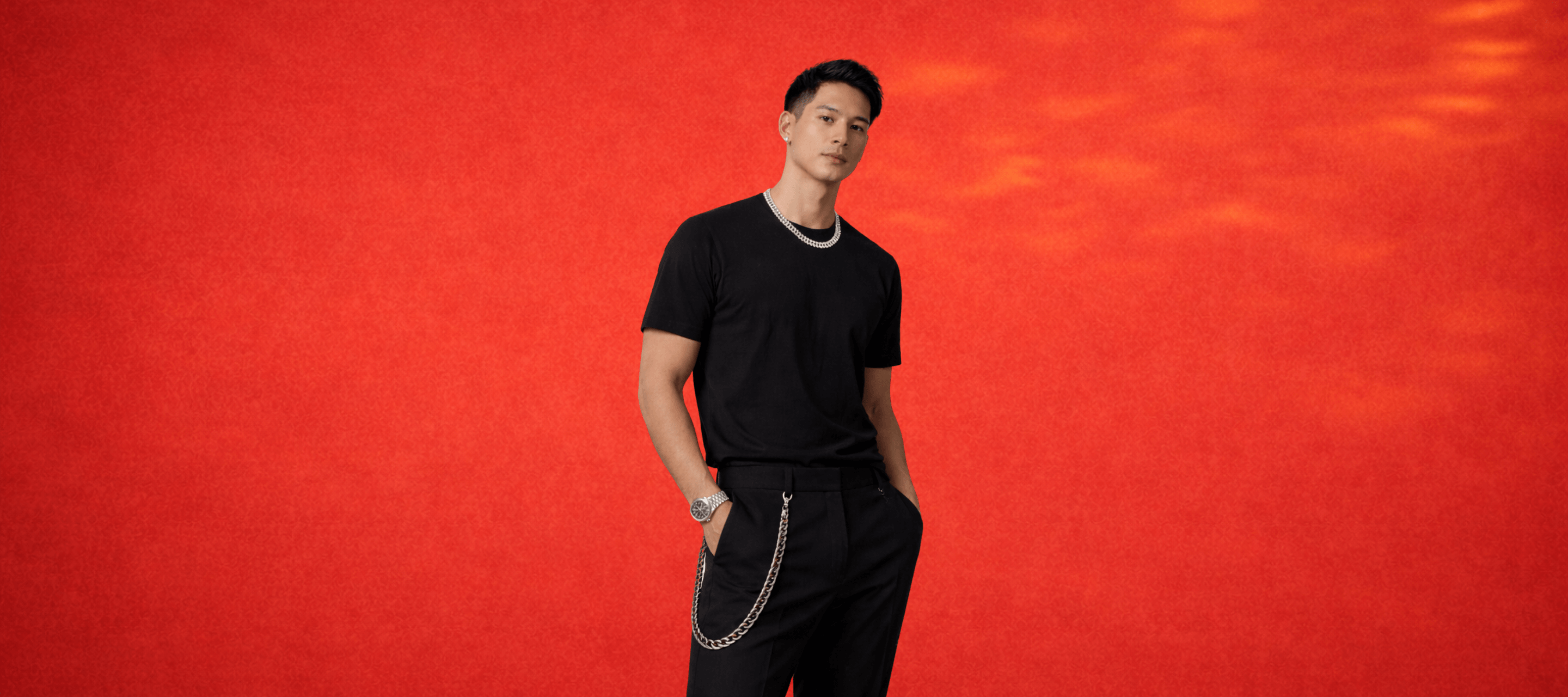 Luxury fashion models wearing Ultimate Bold urban jewelry including tennis chains, heavy necklaces, rings, and bracelets in a premium storefront hero banner.